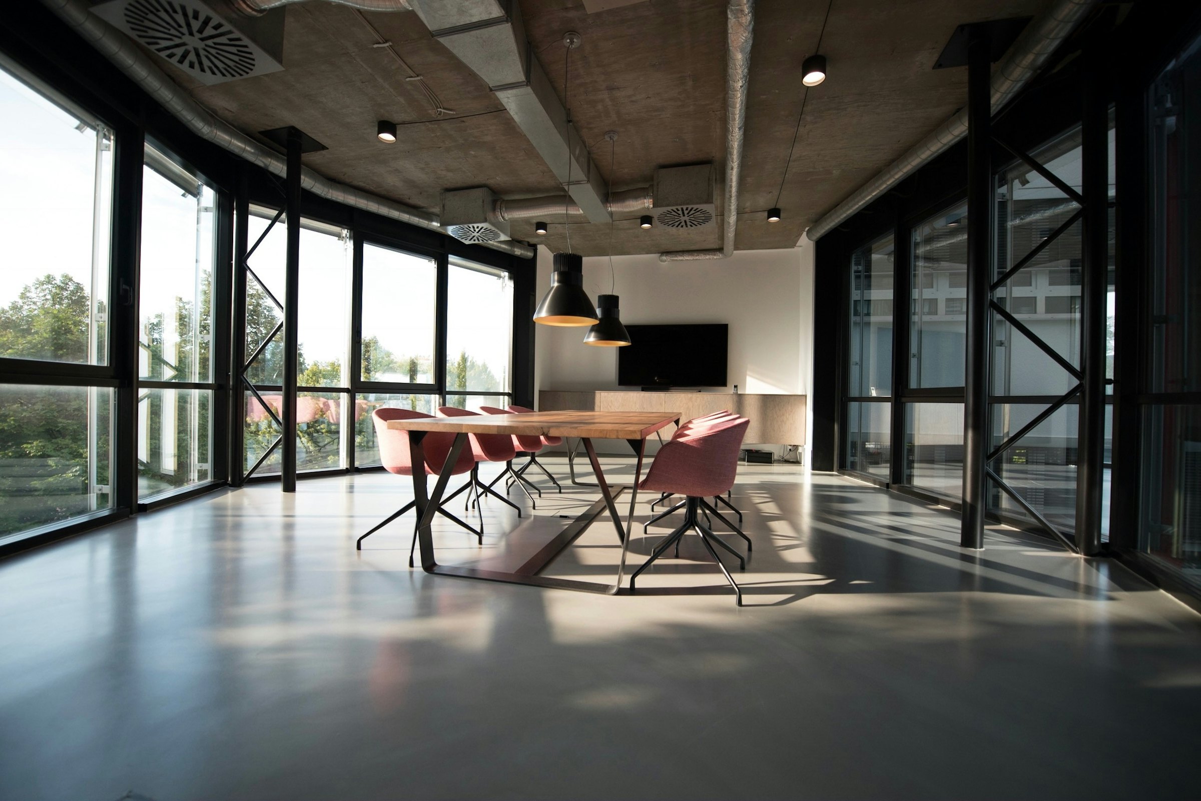 Bright, empty open-plan office